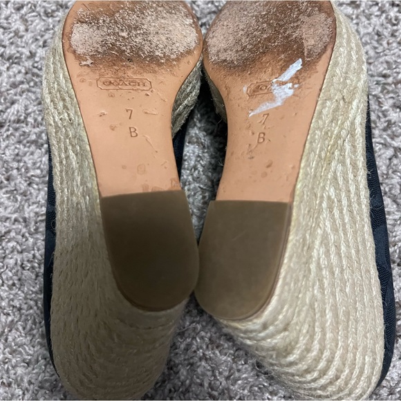 COACH~Black Signature Logo High Wedge Peep Toe Shoes, Size 7 B, EUC! - Picture 4 of 11